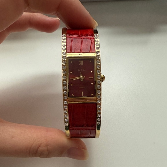 Kenneth Jay Lane Red and Gold Watch with Crystal Detailing - Picture 1 of 5